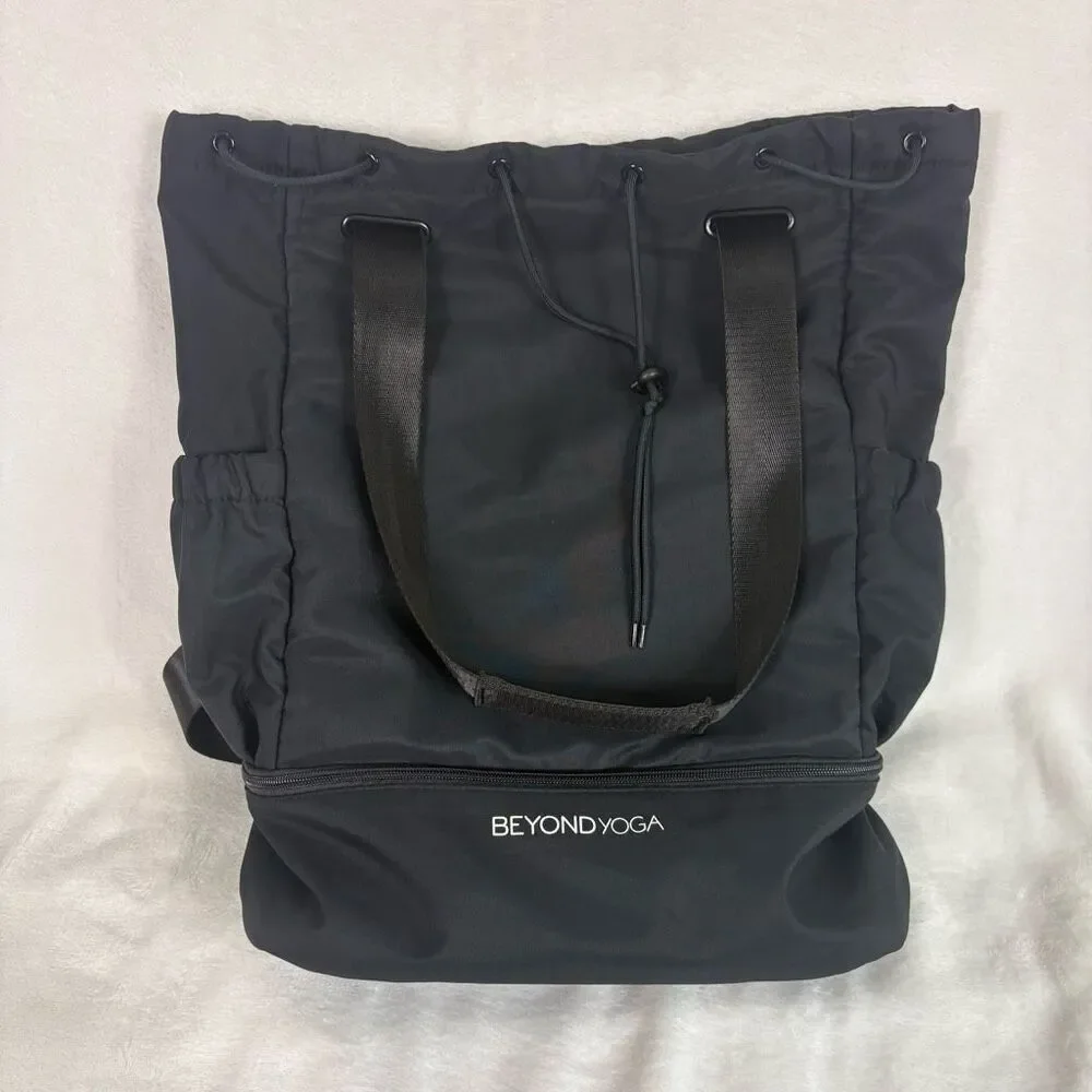 Beyond‎ Yoga Black Drawstring Top Tote Backpack Bag Medium